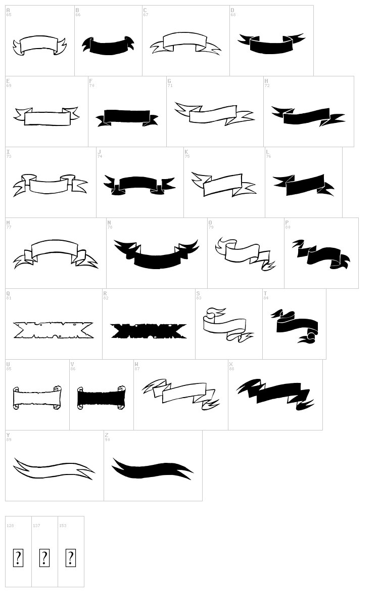 Black & White Banners font map